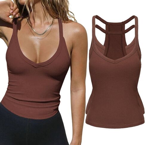 2 حزمة الخامس دبابات الرقبة للنساء بنيت في صدرية Racerback للنساء قمم الأساسيات in Kuwait