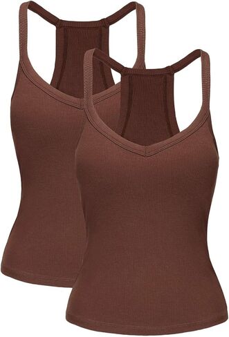 2 حزمة الخامس دبابات الرقبة للنساء بنيت في صدرية Racerback للنساء قمم الأساسيات in Kuwait