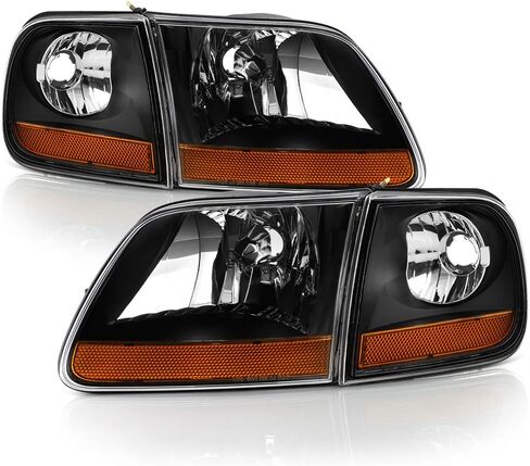 ACANII - For 1997-2003 Ford F150 Black Housing [Harley Davidson Style] Headlights w/Corner Lights Assembly Left+Right in Saudi Arabia