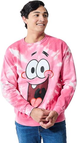 Bioworld Spongebob Squarepants Big Face Patrick Men's Pink Spiral Wash Crew Neck Long Sleeve Fleece Sweatshirt in Saudi Arabia