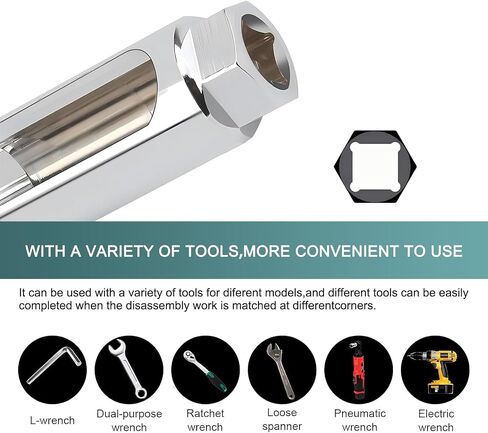 1 PC Automotive Japanese Oxygen Sensor Socket Wrench, 91.3 mm I-type Wide Mouth Hexagonal Nut Slotted Side Drive Oxygen Sensor Disassembly Tool Accessories, Suitable for Most Cars (Silver) in Saudi Arabia