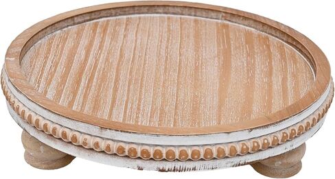 Modern Farmhouse Wood Riser with Bead for Display Waterproof Brown Round Pedestal Stand for Kitchen Counter and Home Decor, Perfect for Soap on Sink in Saudi Arabia