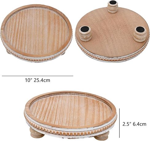 Modern Farmhouse Wood Riser with Bead for Display Waterproof Brown Round Pedestal Stand for Kitchen Counter and Home Decor, Perfect for Soap on Sink in Saudi Arabia
