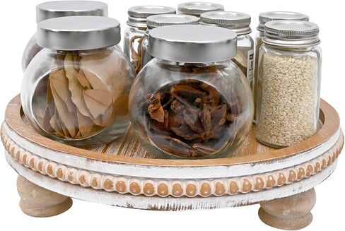 Modern Farmhouse Wood Riser with Bead for Display Waterproof Brown Round Pedestal Stand for Kitchen Counter and Home Decor, Perfect for Soap on Sink in Saudi Arabia