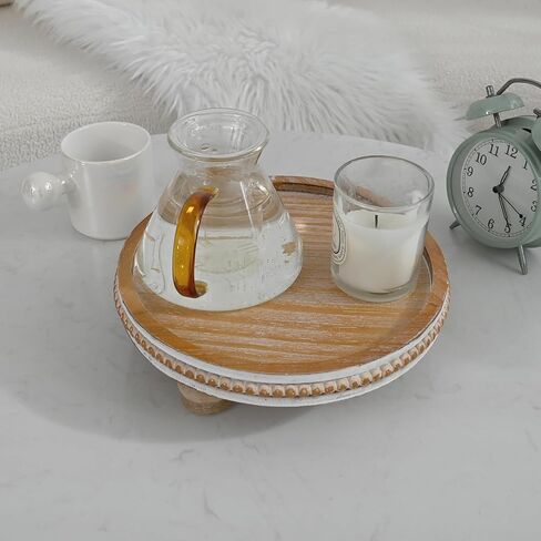 Modern Farmhouse Wood Riser with Bead for Display Waterproof Brown Round Pedestal Stand for Kitchen Counter and Home Decor, Perfect for Soap on Sink in Saudi Arabia