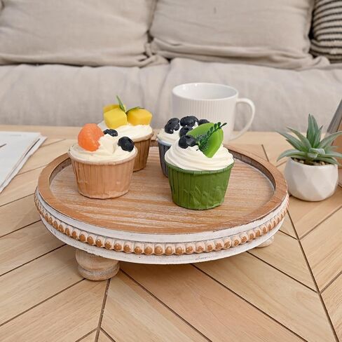 Modern Farmhouse Wood Riser with Bead for Display Waterproof Brown Round Pedestal Stand for Kitchen Counter and Home Decor, Perfect for Soap on Sink in Saudi Arabia