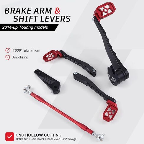 For Harley Touring Floorboards MX Footboards with Gear Brake arm Shifter Levers 2014-2024 (Black+Red) in Saudi Arabia