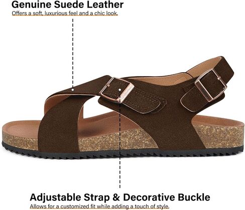Intini Women's Cork Footbed Sandals with Arch Support Suede Leather Flat Slides Sandals Comfort Open Toe Slip On Shoes for Outdoor Summer Adjustable Buckle & Crisscross Band in Saudi Arabia