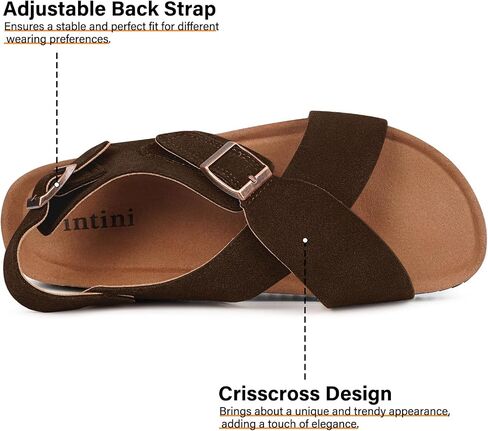 Intini Women's Cork Footbed Sandals with Arch Support Suede Leather Flat Slides Sandals Comfort Open Toe Slip On Shoes for Outdoor Summer Adjustable Buckle & Crisscross Band in Saudi Arabia