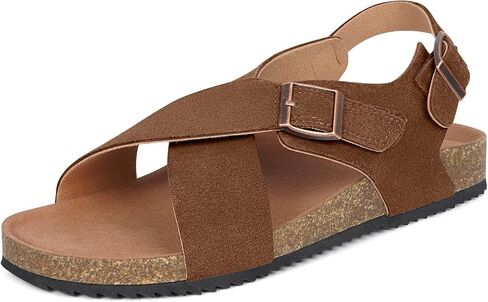 Intini Women's Cork Footbed Sandals with Arch Support Suede Leather Flat Slides Sandals Comfort Open Toe Slip On Shoes for Outdoor Summer Adjustable Buckle & Crisscross Band in Saudi Arabia