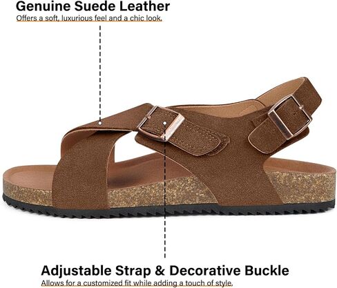 Intini Women's Cork Footbed Sandals with Arch Support Suede Leather Flat Slides Sandals Comfort Open Toe Slip On Shoes for Outdoor Summer Adjustable Buckle & Crisscross Band in Saudi Arabia