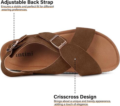 Intini Women's Cork Footbed Sandals with Arch Support Suede Leather Flat Slides Sandals Comfort Open Toe Slip On Shoes for Outdoor Summer Adjustable Buckle & Crisscross Band in Saudi Arabia