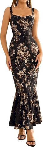 HTZMO Women Casual Summer Floral Maxi Dress Square Neck Boho Wedding Guest Elegant Long Sundress in Kuwait
