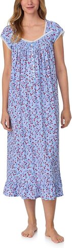 Women's 100% Cotton Sleeveless Nightgown, Jersey Knit, Ruffle Hem, Pintuck Neckline, Button-Front in Saudi Arabia