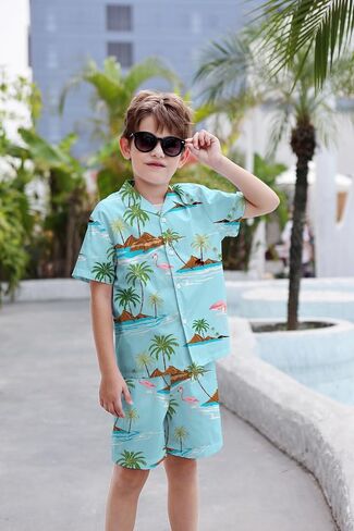 SANGTREE 3 Piece Boys Outfits Short Sleeve and Shorts Set Summer clothes | Cotton Hawaiian baby boy Beach Vacation Spring School matching in Saudi Arabia