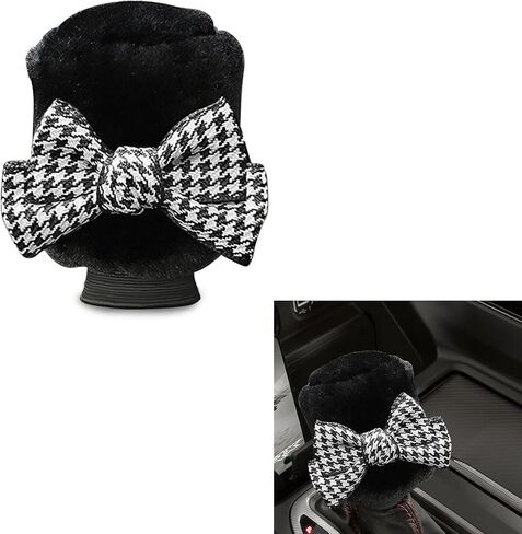 Car Gear Shift Knob Cover, Cute Bow Tie Shifter Stick Protective Cover, Universal Stick Shifting Handle Cover, Winter Auto Interior Decoration Accessories for Automatic/Manual Vehicle (Black heart) in Saudi Arabia