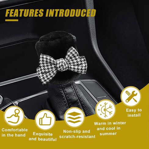 Car Gear Shift Knob Cover, Cute Bow Tie Shifter Stick Protective Cover, Universal Stick Shifting Handle Cover, Winter Auto Interior Decoration Accessories for Automatic/Manual Vehicle (Black heart) in Saudi Arabia
