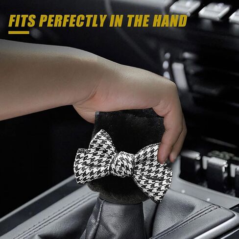 Car Gear Shift Knob Cover, Cute Bow Tie Shifter Stick Protective Cover, Universal Stick Shifting Handle Cover, Winter Auto Interior Decoration Accessories for Automatic/Manual Vehicle (Black heart) in Saudi Arabia