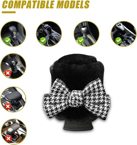 Car Gear Shift Knob Cover, Cute Bow Tie Shifter Stick Protective Cover, Universal Stick Shifting Handle Cover, Winter Auto Interior Decoration Accessories for Automatic/Manual Vehicle (Black heart) in Saudi Arabia