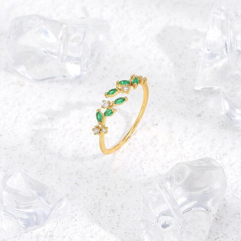 Gold Rings Non Tarnish Silver Adjustable Rings for Women Cubic Zirconia Leaf Ring Dainty Silver Stackable Ring for Women in Saudi Arabia