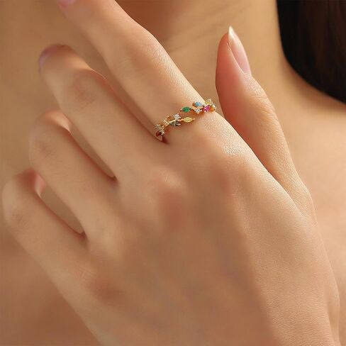 Gold Rings Non Tarnish Silver Adjustable Rings for Women Cubic Zirconia Leaf Ring Dainty Silver Stackable Ring for Women in Saudi Arabia