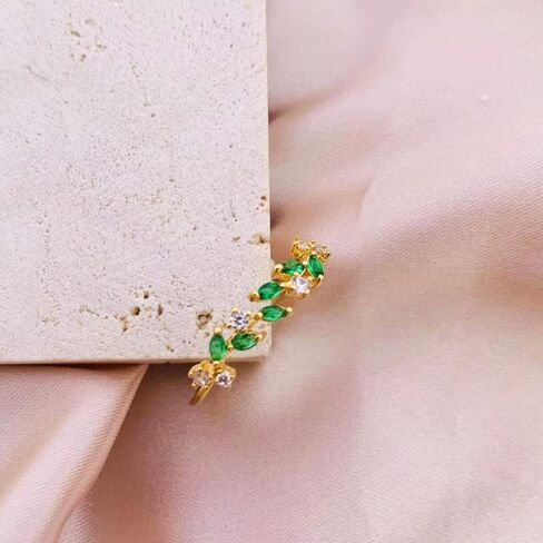 Gold Rings Non Tarnish Silver Adjustable Rings for Women Cubic Zirconia Leaf Ring Dainty Silver Stackable Ring for Women in Saudi Arabia