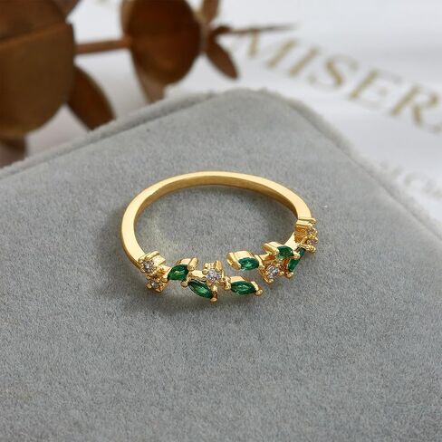 Gold Rings Non Tarnish Silver Adjustable Rings for Women Cubic Zirconia Leaf Ring Dainty Silver Stackable Ring for Women in Saudi Arabia