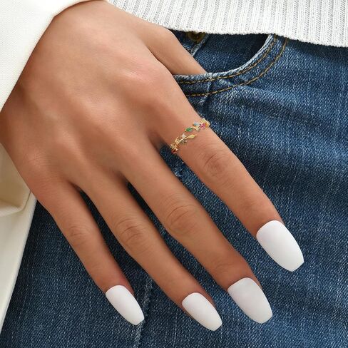 Gold Rings Non Tarnish Silver Adjustable Rings for Women Cubic Zirconia Leaf Ring Dainty Silver Stackable Ring for Women in Saudi Arabia
