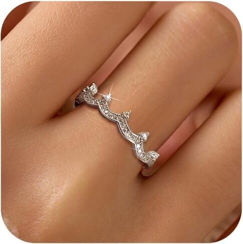 SUYACS Princess Crown Rings for Women 14K Gold Plated Cubic Zirconia Crown Tiara Wedding Band Ring Stackable Queen Statement Ring Jewelry Birthday Wedding Gifts to Daughter Sister in Kuwait