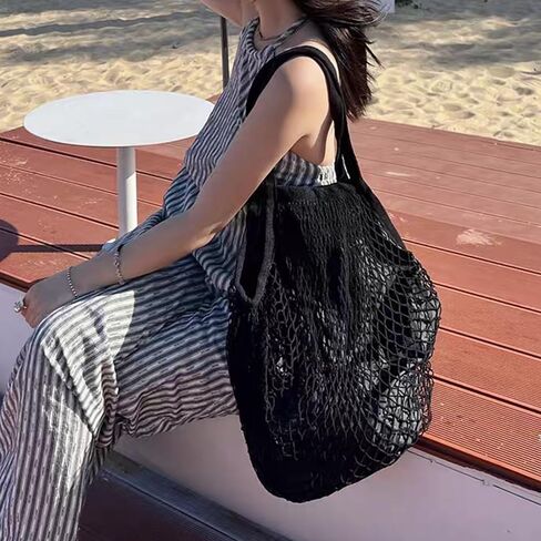 Beach Mesh Tote Bag,Casual Shoulder Handbag Bag Hobo Bag for Women,Large Foldable Reusable Net String Grocery Bag in Saudi Arabia