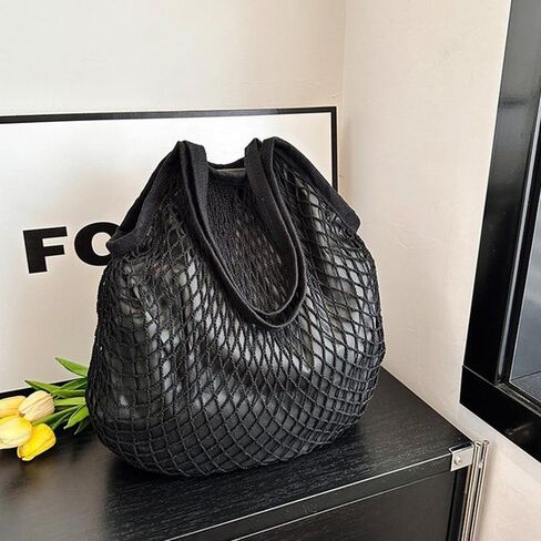 Beach Mesh Tote Bag,Casual Shoulder Handbag Bag Hobo Bag for Women,Large Foldable Reusable Net String Grocery Bag in Saudi Arabia