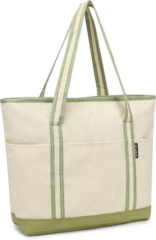 Large Canvas Tote Bag for Women, Beach Bag with Zipper, Utility Tote Bag with 3 Front Pockets, Weekender Pool Bag in Saudi Arabia
