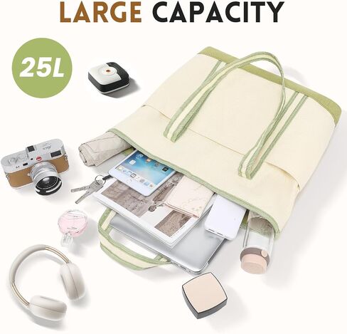 Large Canvas Tote Bag for Women, Beach Bag with Zipper, Utility Tote Bag with 3 Front Pockets, Weekender Pool Bag in Saudi Arabia