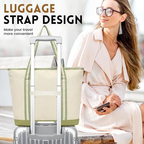 Large Canvas Tote Bag for Women, Beach Bag with Zipper, Utility Tote Bag with 3 Front Pockets, Weekender Pool Bag in Saudi Arabia