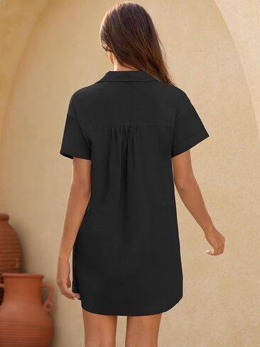 ZAFUL Women's 2025 Summer Button Down Dress Pockets Short Sleeves V-Neck Collar Vacation Beach Cotton T Shirt Dresses in Saudi Arabia