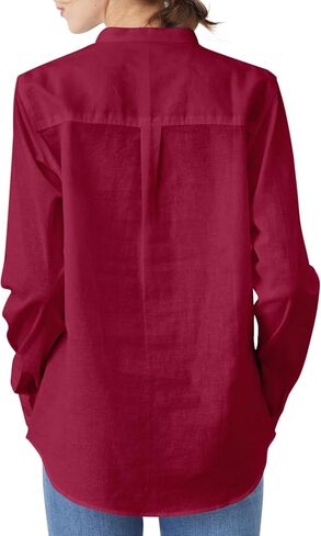 Women's Mandarin Collar Button-Down Shirts Casual Cotton Long Sleeve Blouses in Saudi Arabia