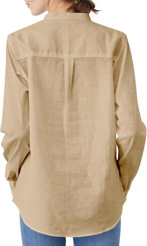 Women's Mandarin Collar Button-Down Shirts Casual Cotton Long Sleeve Blouses in Saudi Arabia
