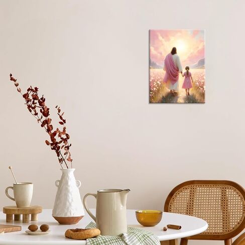Jesus Walking with Girl Canvas Wall Art Christian The Way He Leads Wall Decor Picture I will walk with Christ Poster Print Religious God Artwork for Baby Girl Room Decoration 12x16in in Kuwait