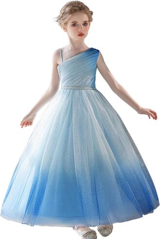 Tulle Flower Girls Dress One Shoulder Formal Princess Wedding Pageant Birthday Party Holiday Ball Gown Dresses in Saudi Arabia