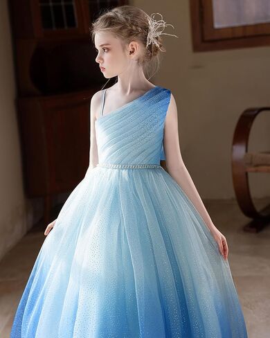 Tulle Flower Girls Dress One Shoulder Formal Princess Wedding Pageant Birthday Party Holiday Ball Gown Dresses in Saudi Arabia