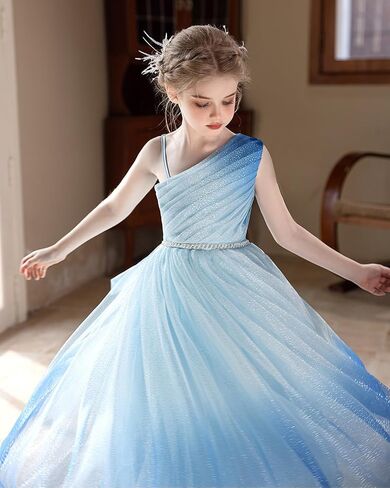 Tulle Flower Girls Dress One Shoulder Formal Princess Wedding Pageant Birthday Party Holiday Ball Gown Dresses in Saudi Arabia