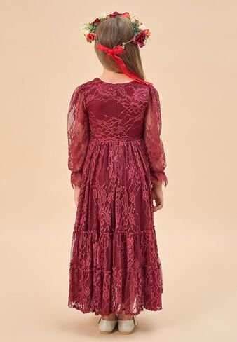 Flower Girl Dress Lace Boho Toddler Dresses Ruffle Girl Dress for Wedding Garden Party Holiday Communion Long Sleeve in Saudi Arabia