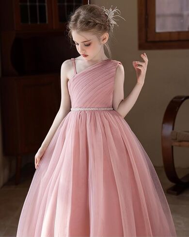 Tulle Flower Girls Dress One Shoulder Formal Princess Wedding Pageant Birthday Party Holiday Ball Gown Dresses in Saudi Arabia