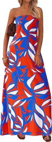 MASCOMODA Tube Strapless Top Dress for Women 2025 Summer Beach Long Maxi Dresses Smocked Boho Floral Flowy Resort Sundress in Saudi Arabia