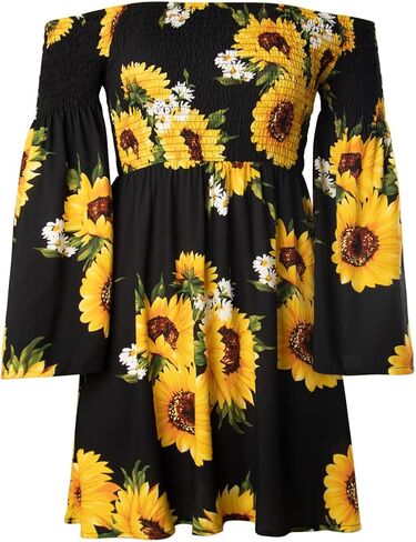 Women's Dress Summer Floral Long Sleeve Off Shoulder Casual Mini Dresses in Saudi Arabia