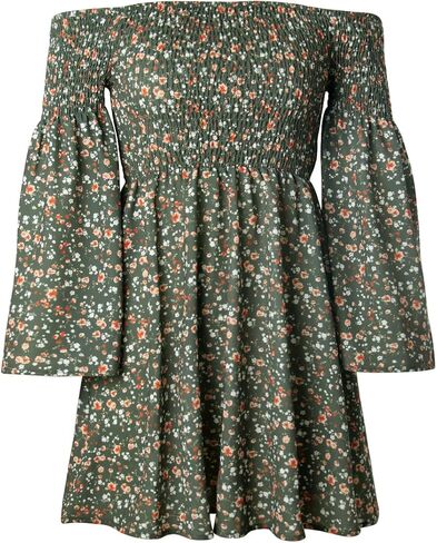 Women's Dress Summer Floral Long Sleeve Off Shoulder Casual Mini Dresses in Saudi Arabia