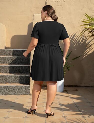 Womens Plus Size Summer Dress Casual Short Sleeves Deep V Neck Twist Knot Front Flowy Dress with Pockets in Saudi Arabia