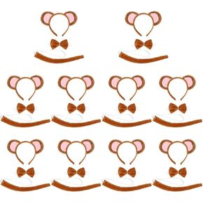 Beaupretty Monkey Ears Monkey Costume Set - 10 Set Monkey Ears Headband Tail and Bow Tie Kit Adult Monkey Animal Costume Set for Cosplay Costume Party Supplies Monkey Costume Pink Brown