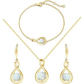 FANCIME October Birthstone Jewelry for Women Sterling Silver Yellow Gold Plated Earrings Infinity Bracelet Opal Pendant Necklace Birthday Gift for Her Mom Lady