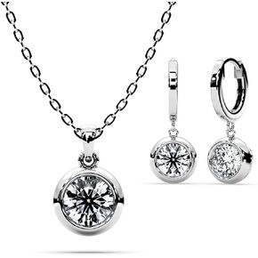 Moissanite Bezel Set Necklace 4 Ct Drop Earrings 3 CTW (1.5 Ct Each) Set